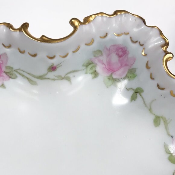 Unmarked Vintage Pink Floral Scalloped Porcelain Dish - Picture 6 of 9
